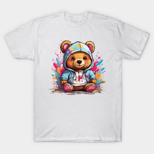 Cute Baby Bear Chibi Style Color Splash Design T-Shirt